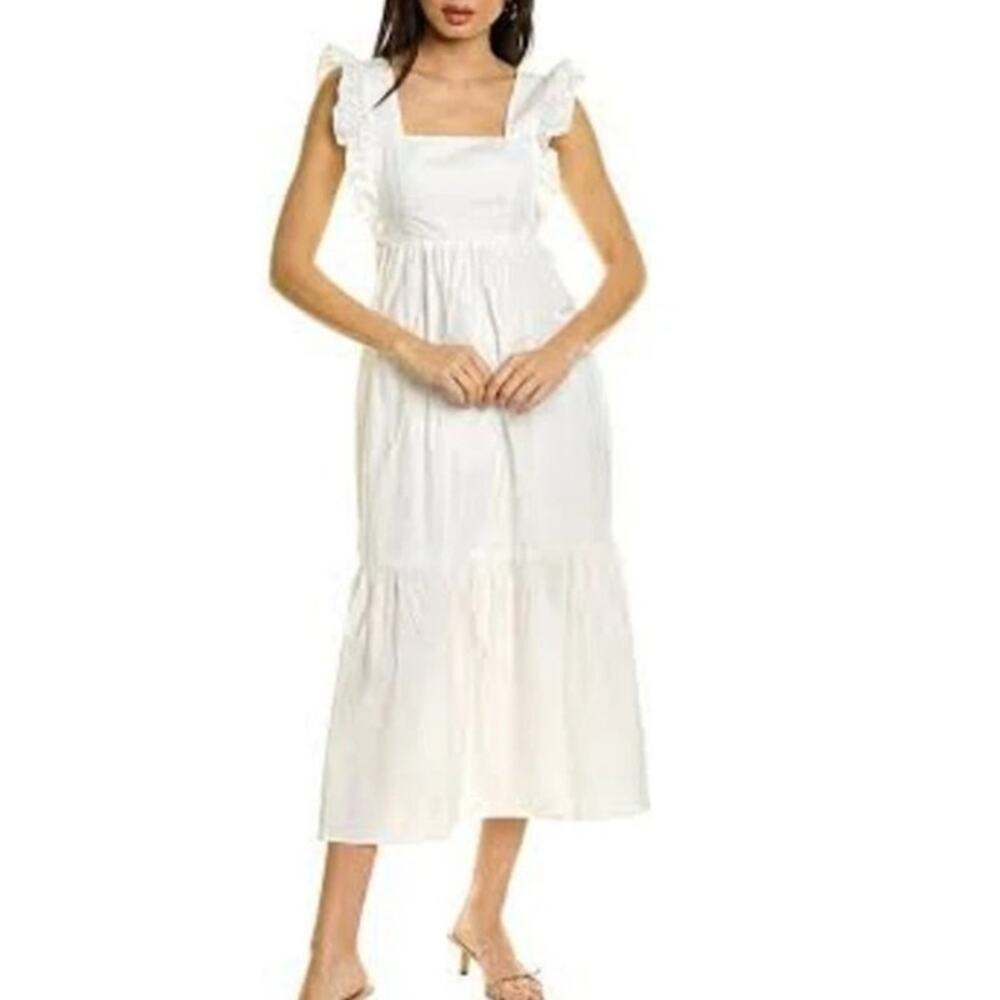 o.p.t. Passion Midi Dress Sz M 100%‎ Cotton Square Neck Ruffle Apron Cottage